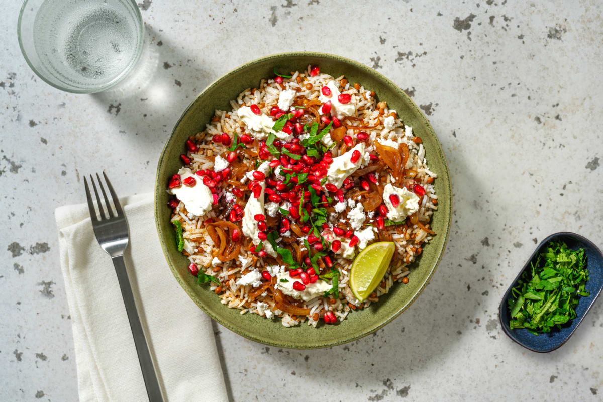 Mjadra libanaise : oignons grillés & feta AOP