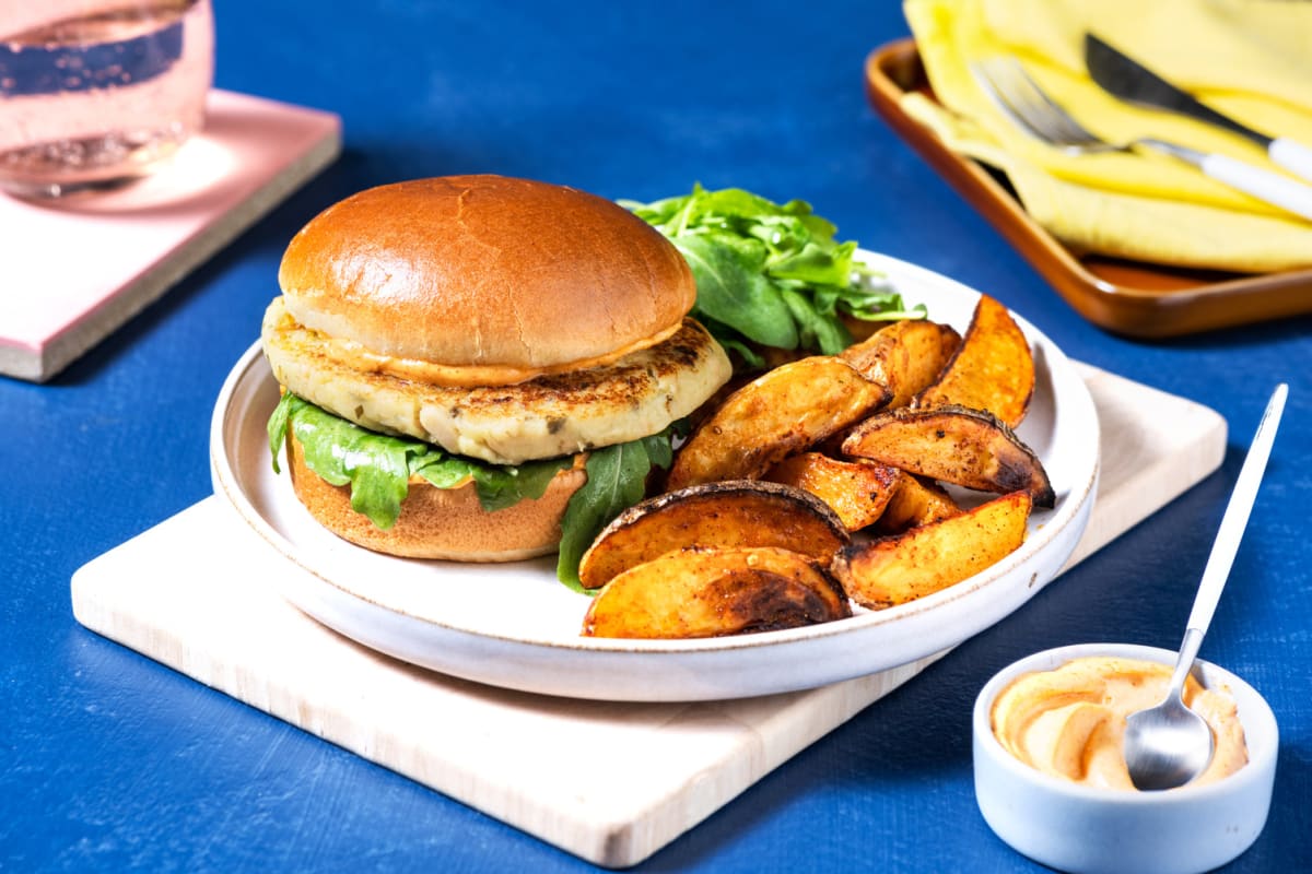 Burger di sgombro con patate al forno 