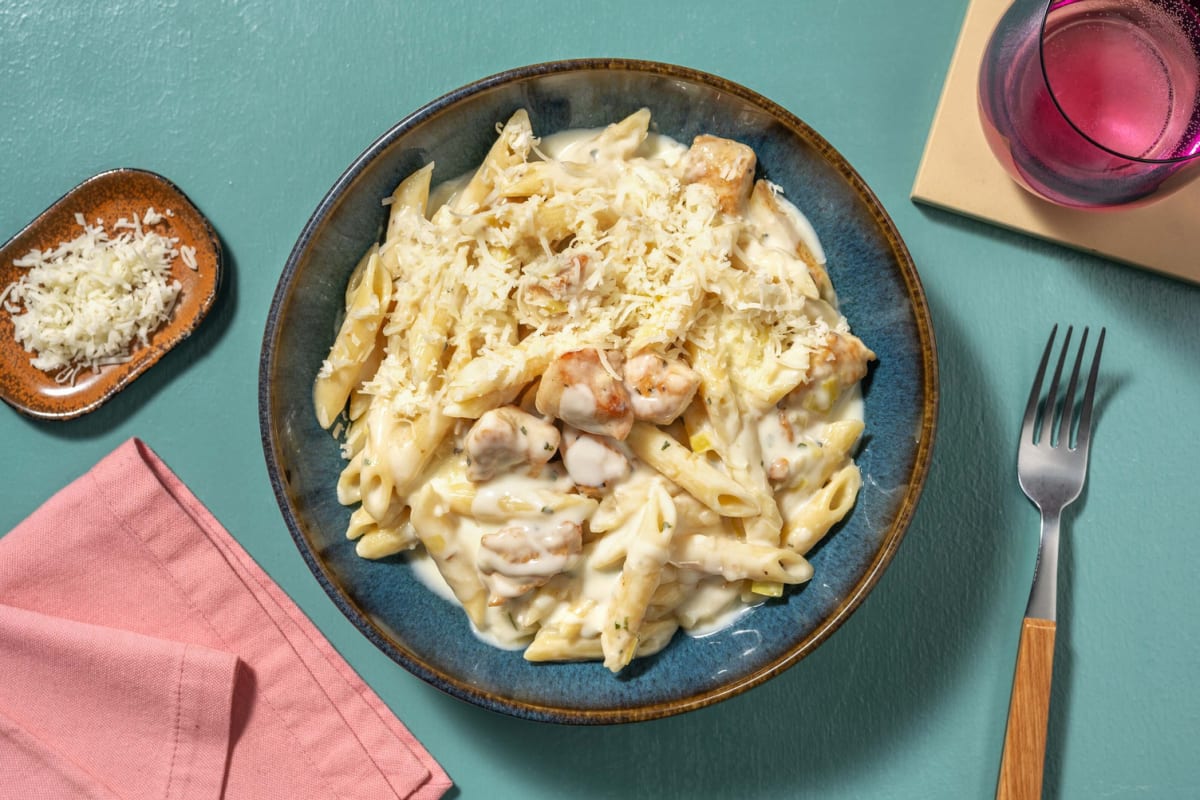 One pot de penne, poulet & crème de gouda