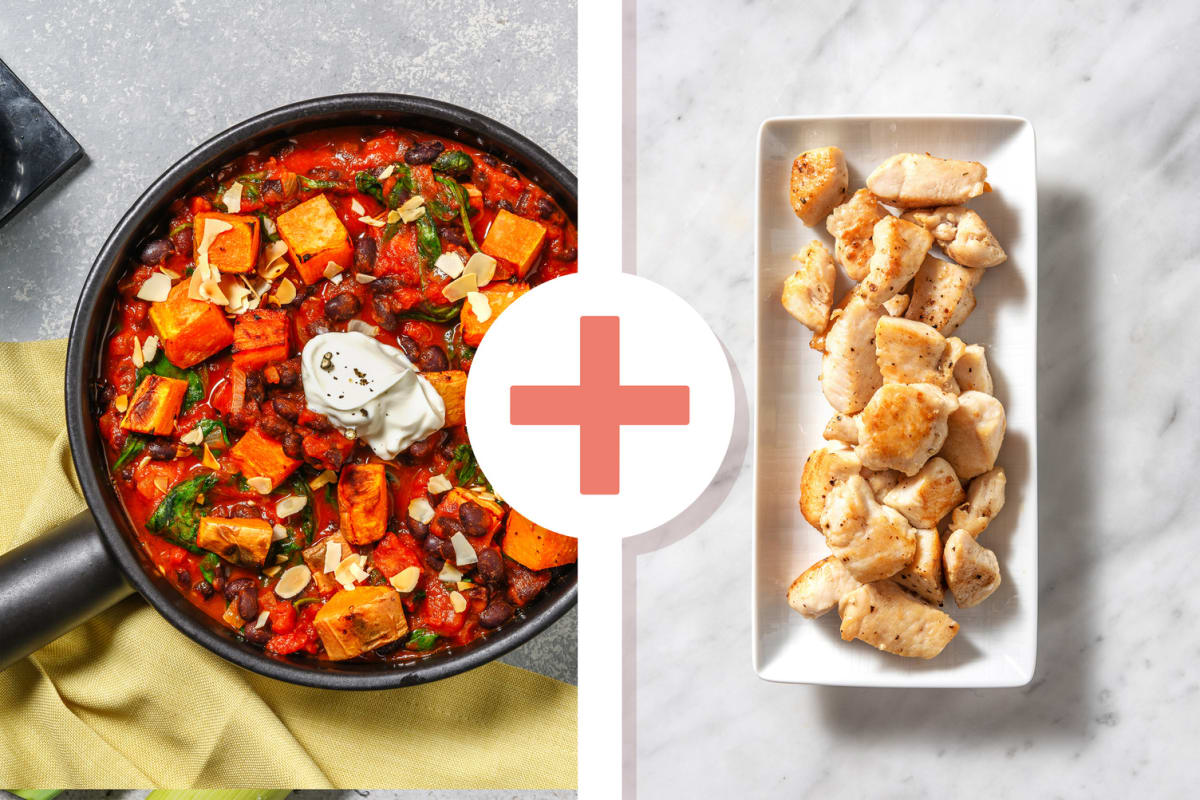 Black Bean, Chicken Breast and Sweet Potato Harissa Stew