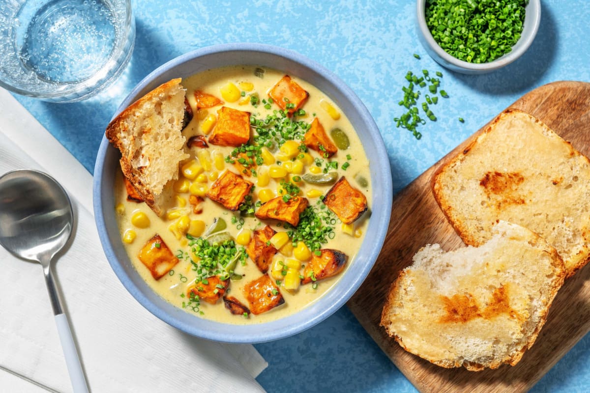 Quick Sweet Potato and Corn Chowder