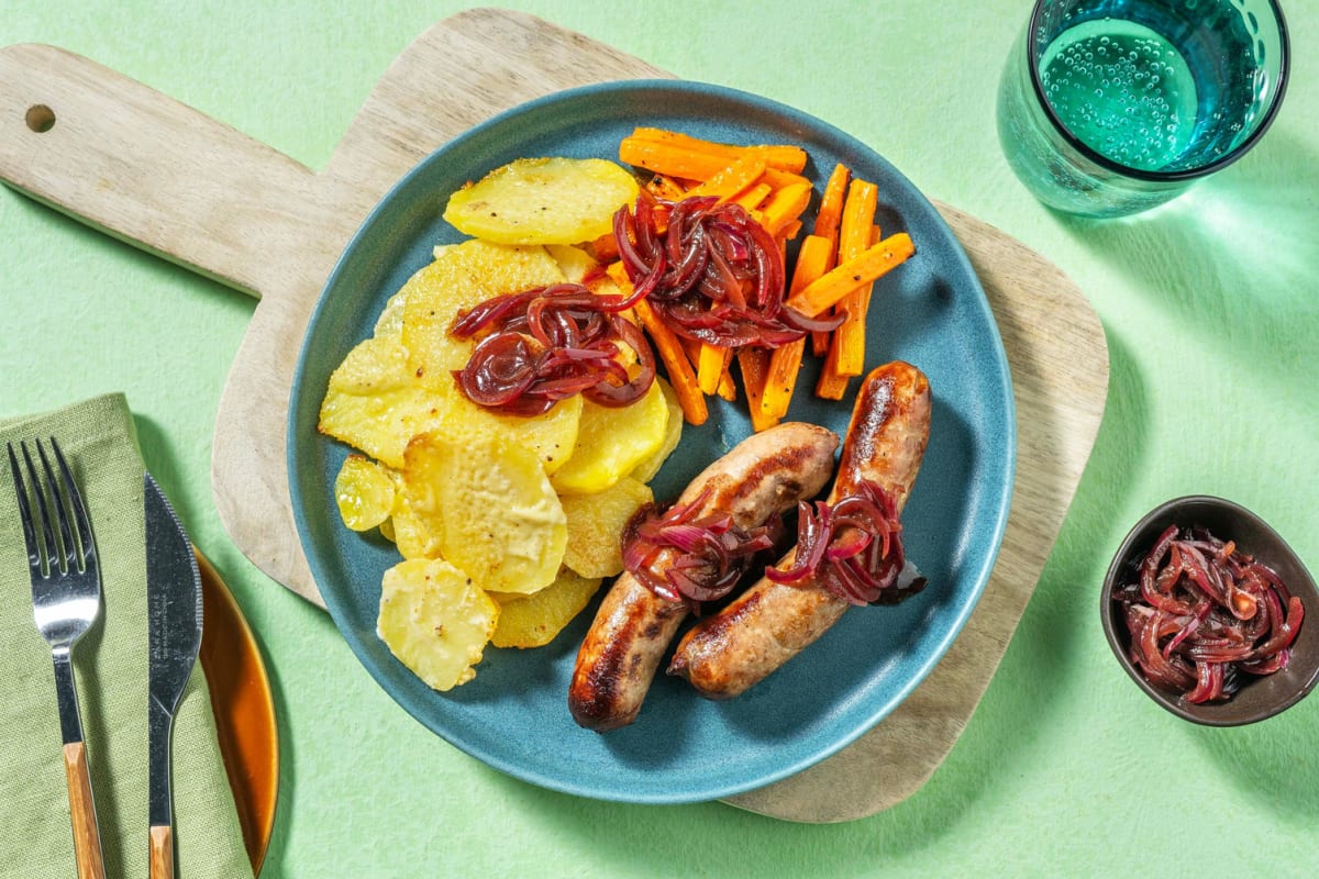 Honey Mustard Sausages and Potato Gratin Recipe HelloFresh