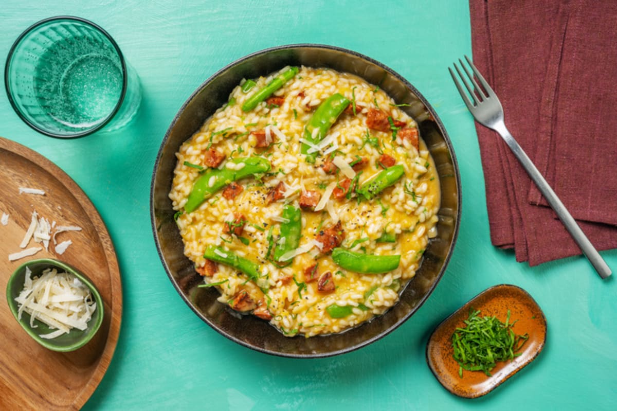 Chorizo and Sugar Snap Risotto