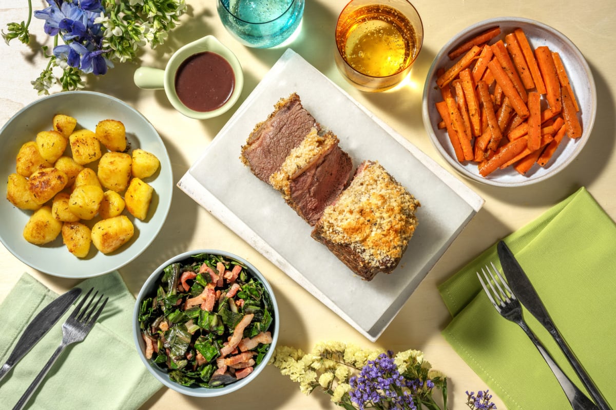 Mustard Crusted Roast Beef and Red Wine Jus