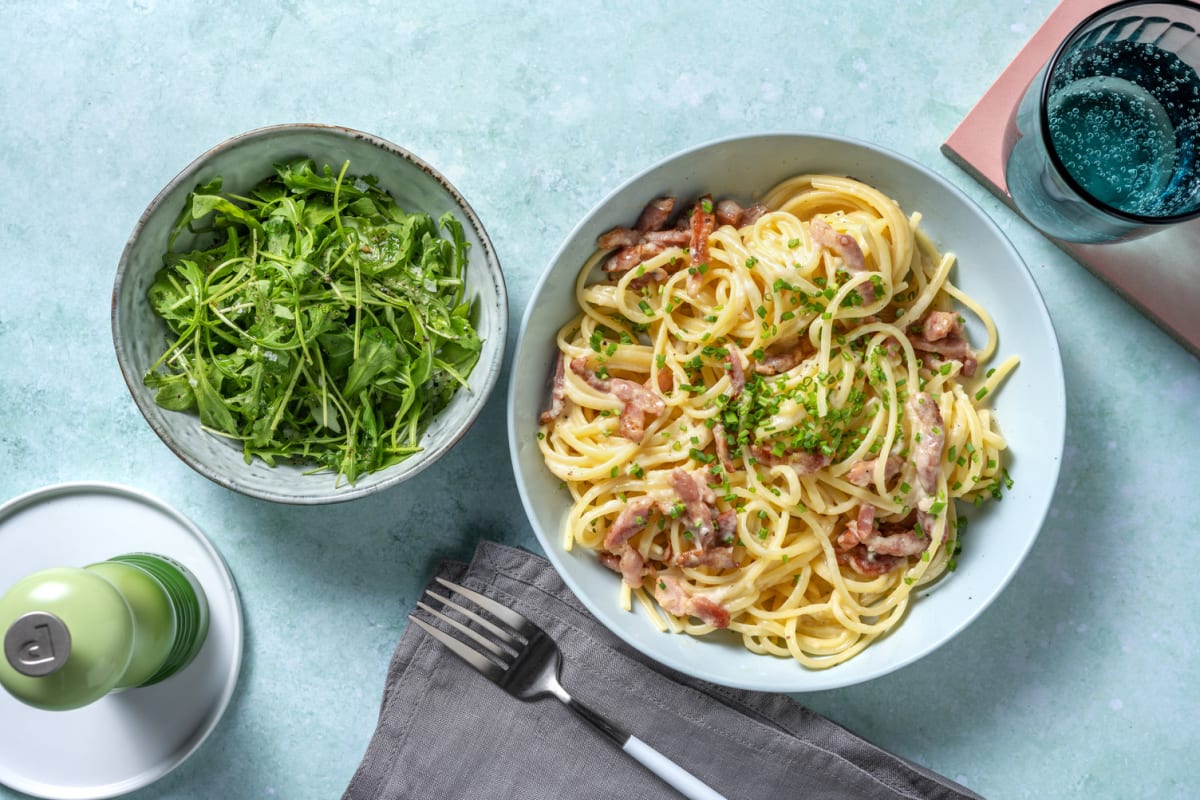 Carbonara Style Double Bacon Linguine