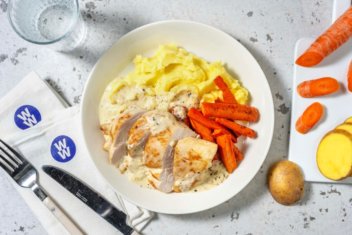 Chicken in Creamy Bacon Peppercorn Sauce