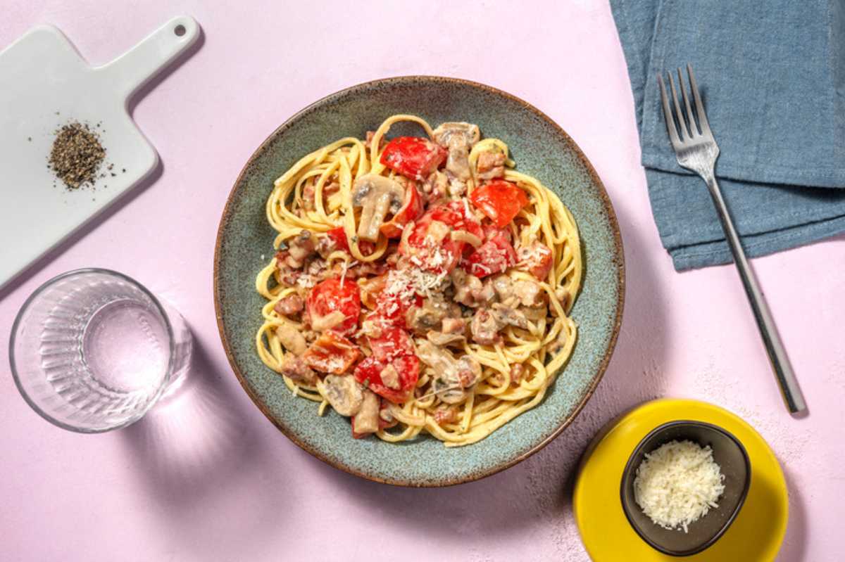 Double Bacon, Mushroom and Pepper Pasta