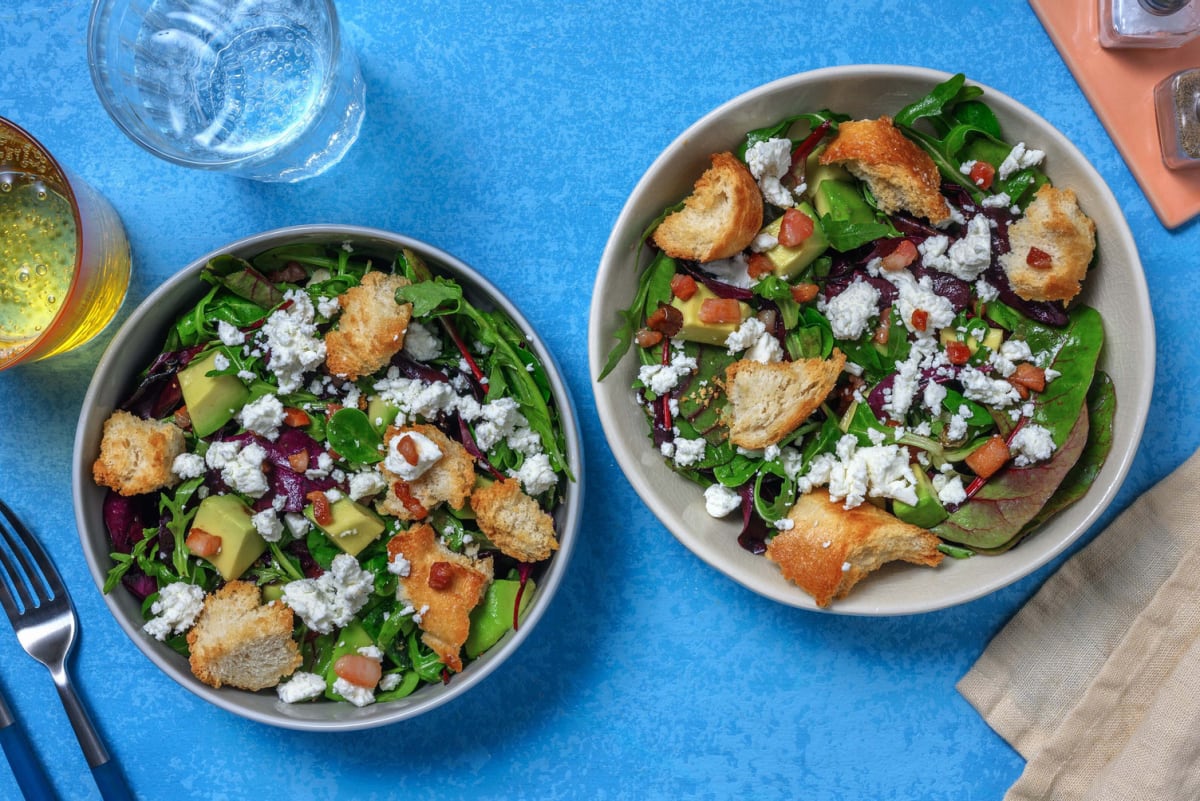 Getostsallad med honungsstekt bacon