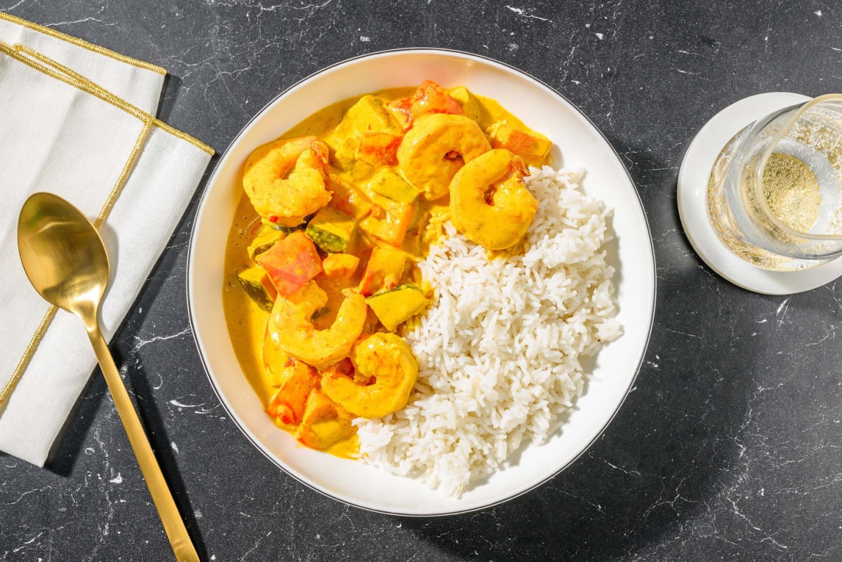 Red Thai Style Prawn Curry With Vegetables and Basmati Rice