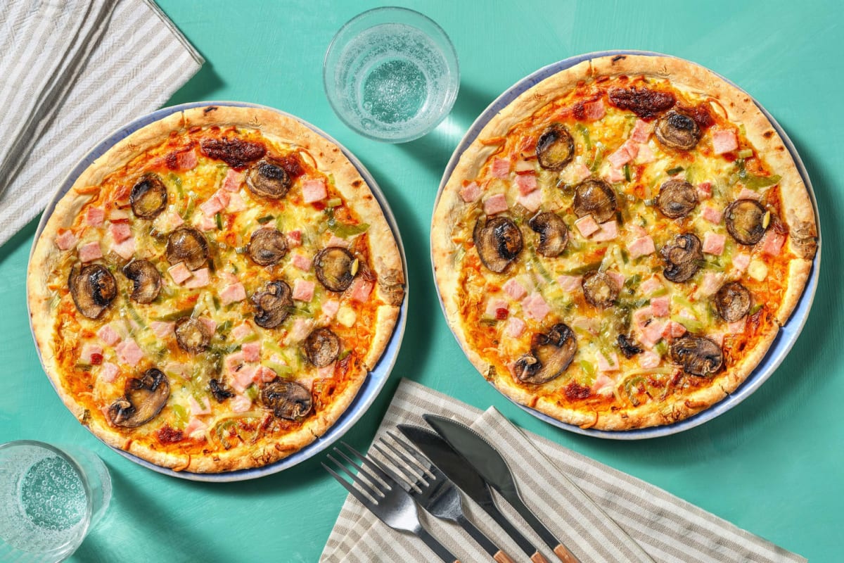 Pizza Prosciutto e Funghi - Dubbele portie