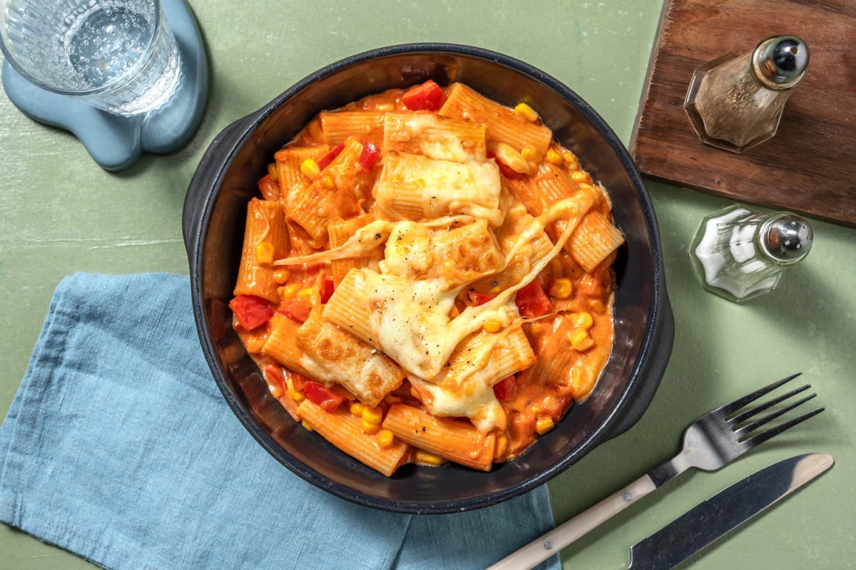 Creamy Harissa and Double Cheese Pasta Bake