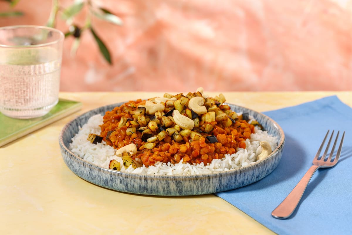 Indiase dahl met aubergine