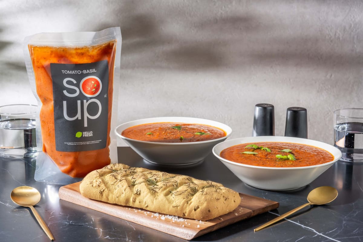 Tomato Basil Soup with Focaccia