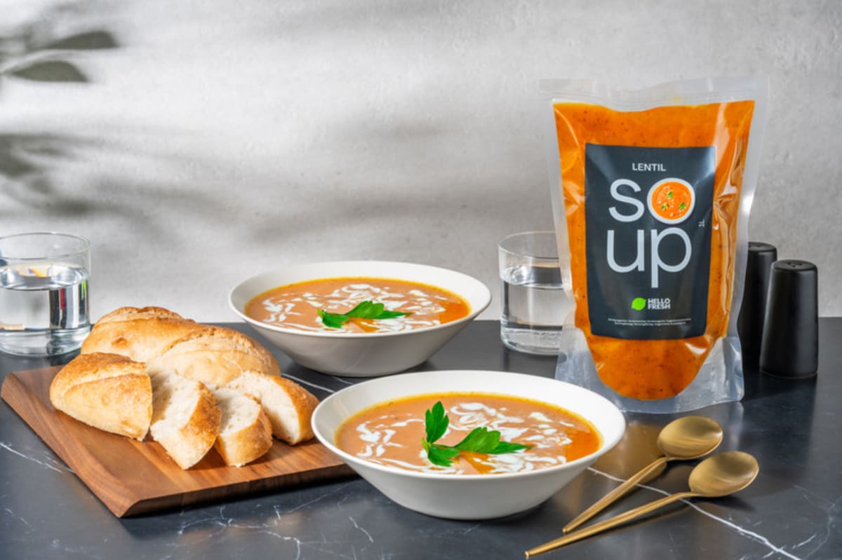 Lentil Soup with Stone Oven Baked Baguette