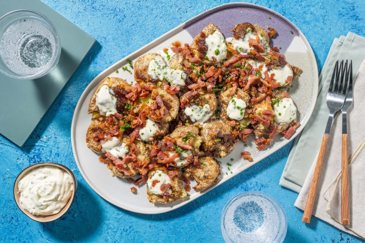 Cheesy Bacon Loaded Smashed Potatoes