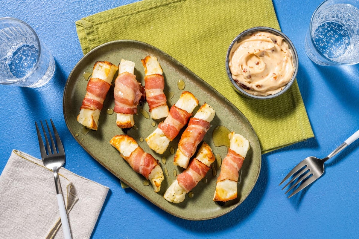 Honey Drizzled Bacon Wrapped Halloumi