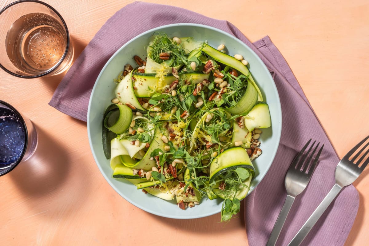 Nutty Lemon Dressed Courgette Ribbon Salad