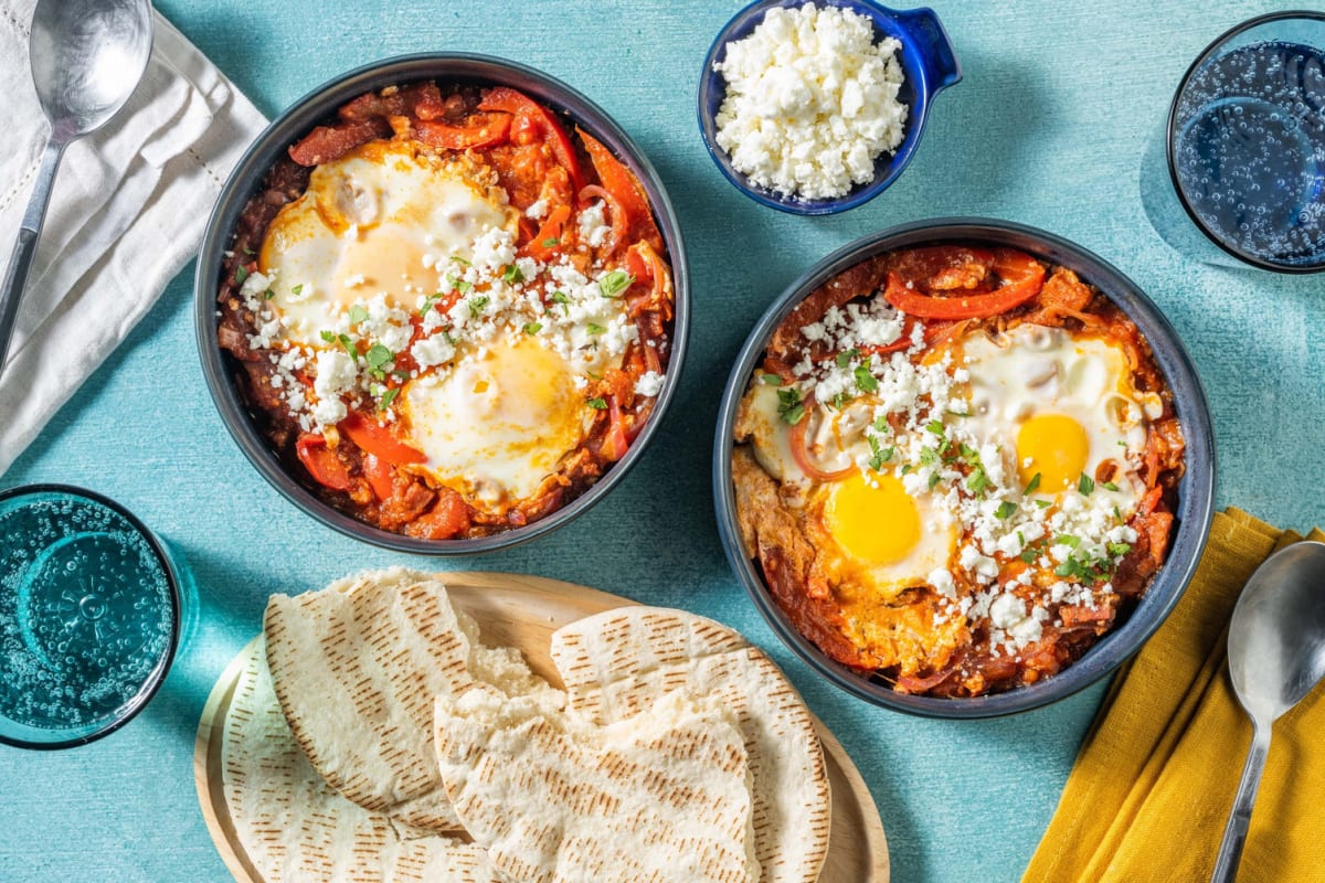 Chorizo-Harissa Shakshuka and Toasted Flatbreads