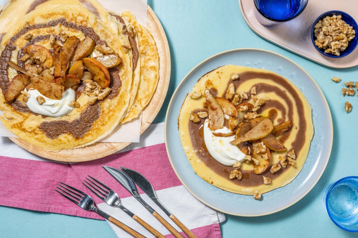 Kaneelpannenkoeken met gebakken appel en peer