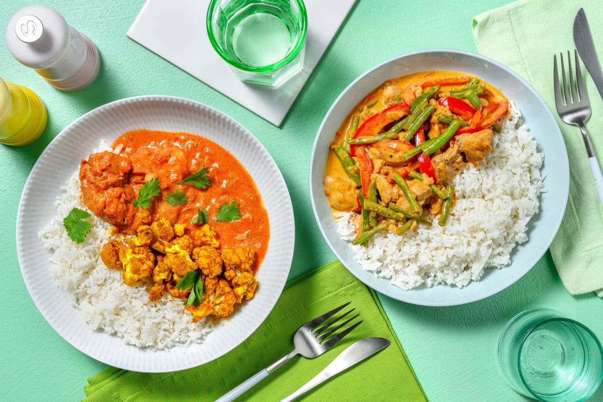 Curry thaï au poulet & 	"Butter chicken" à l'indienne