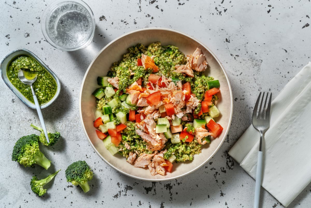 Bulgurbowl met warmgerookte zalmsnippers