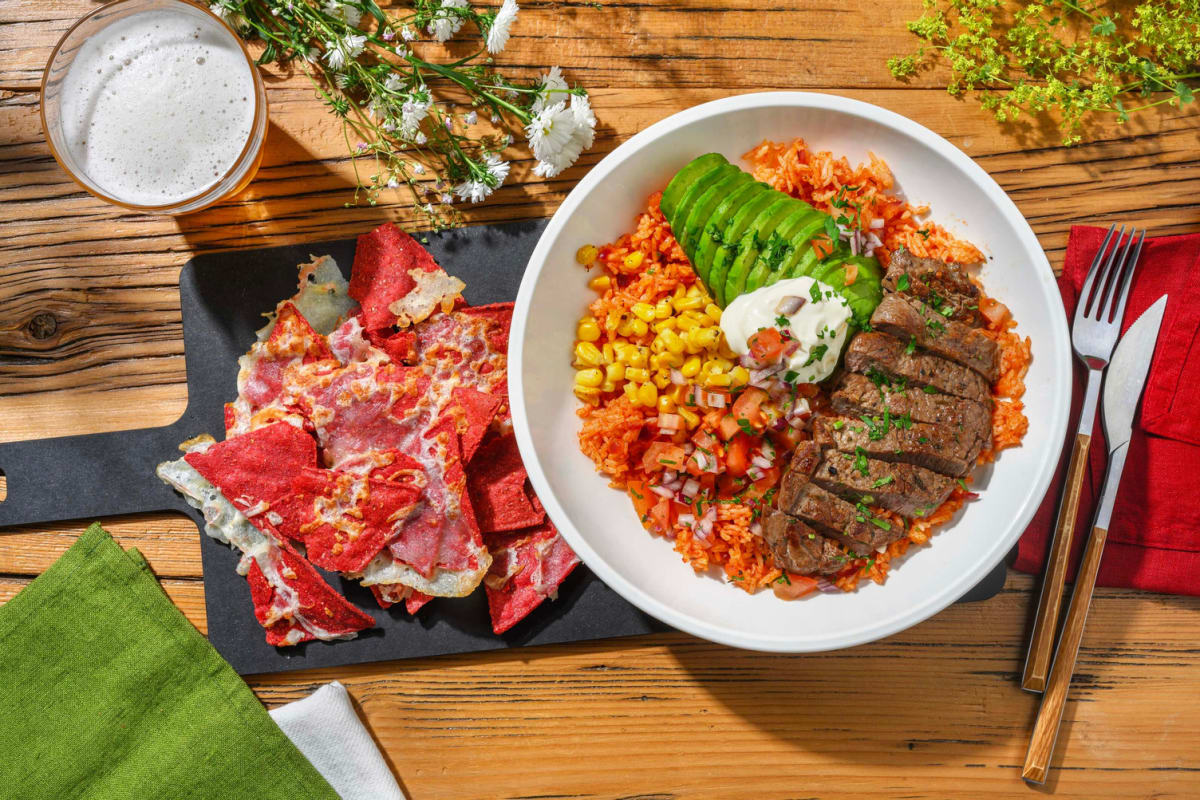 Bowl de nachos gourmand au steak