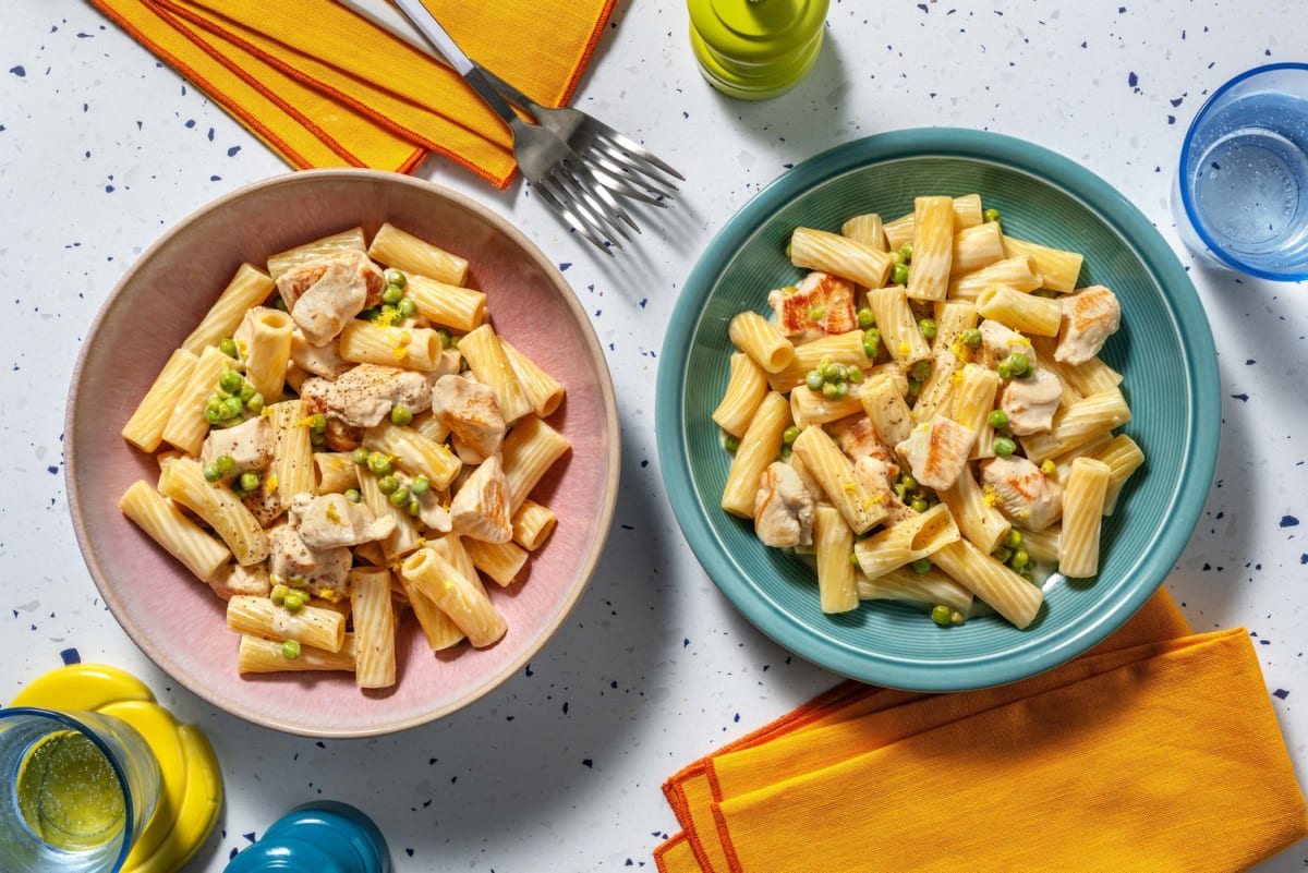 Lemon Chicken and Pea Rigatoni