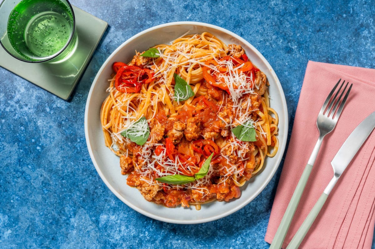 Saucisse de porc et linguine à la harissa