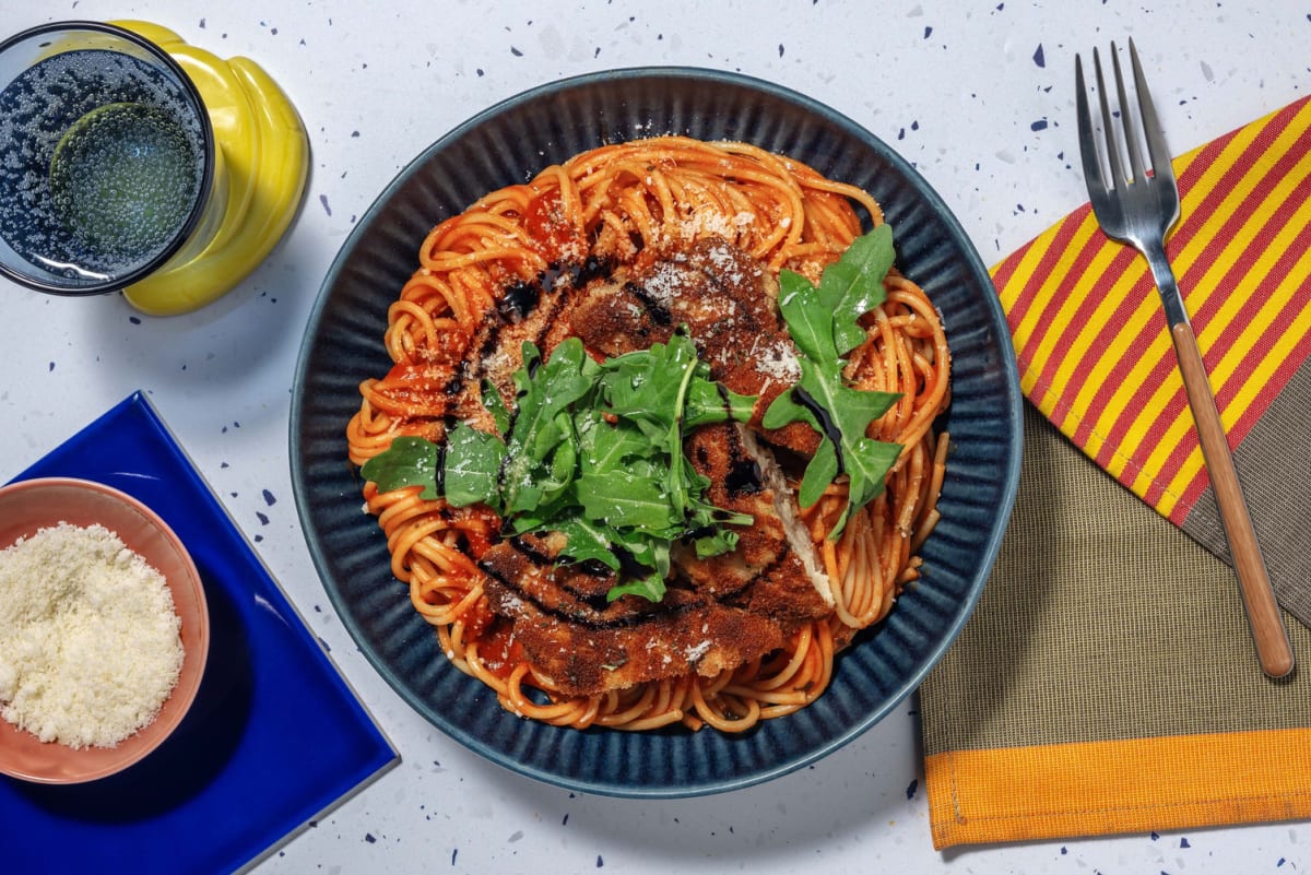 Italian Inspired Chicken Milanese and Tomato Spaghetti