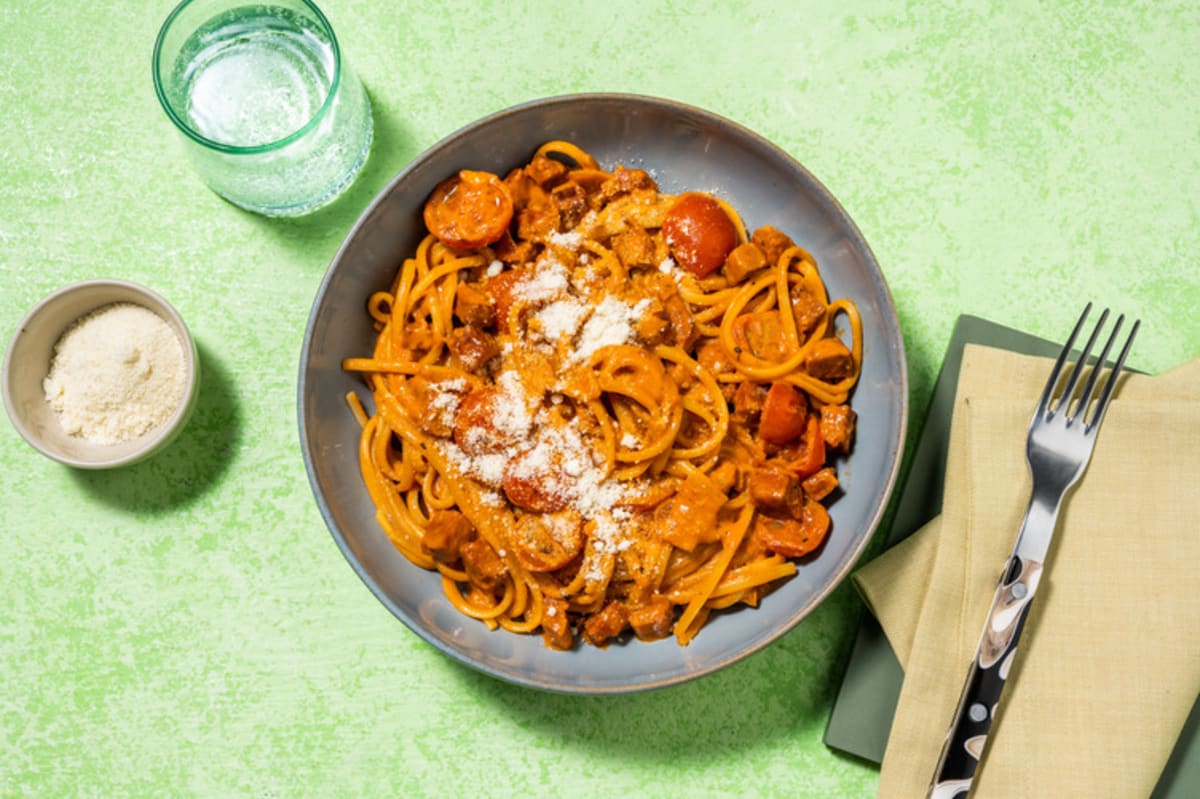Chorizo, Chicken and Cherry Tomato Linguine