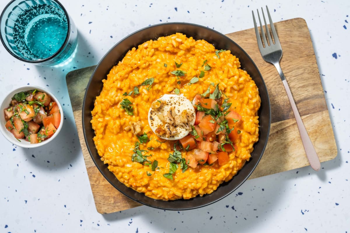 Gerookte-paprikarisotto met geitenkaas en honing