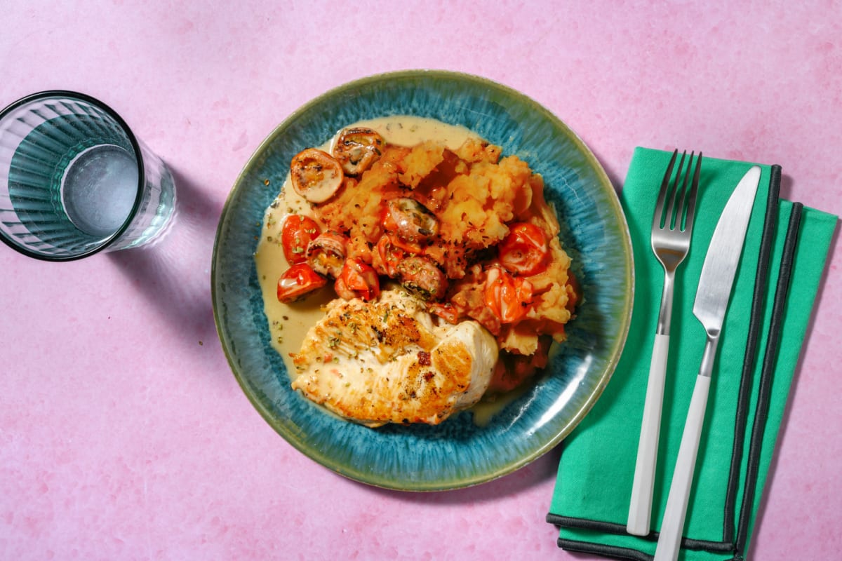 Pollo en salsa cremosa de queso pecorino