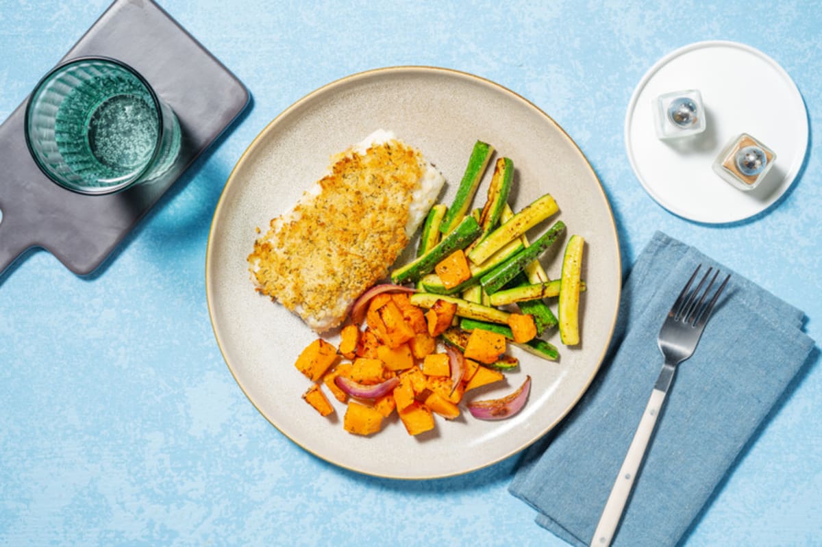 Crumbed Hake and Courgette Chips