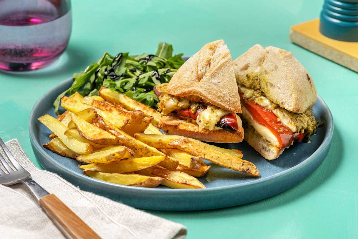 Mozzarella, Roasted Pepper and Pesto Panini