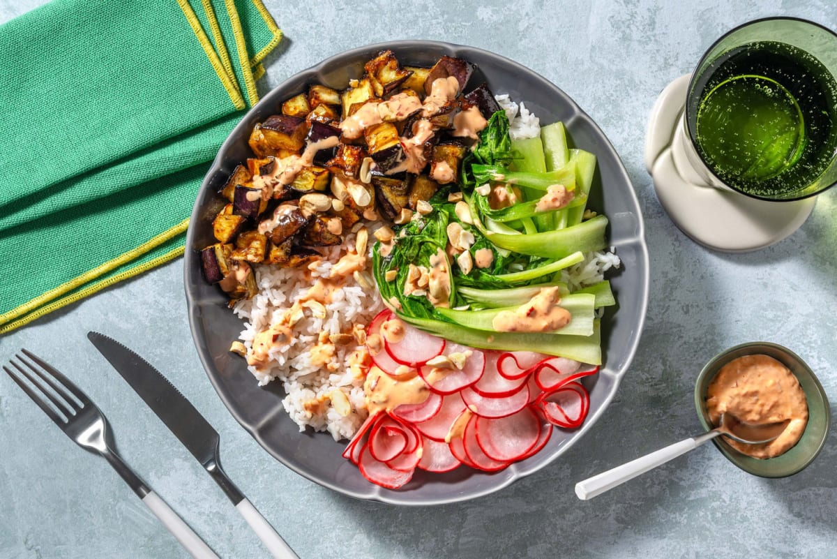 Sticky Miso Aubergine Rice Bowl