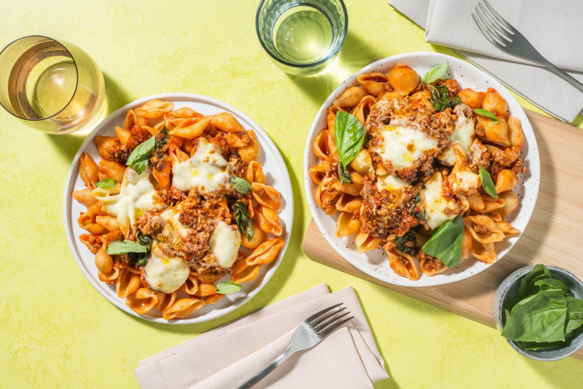 Conchiglie al forno ragù e mozzarella
