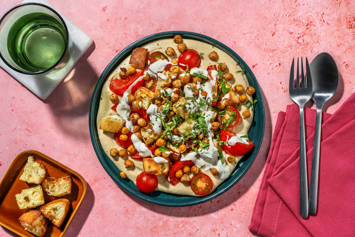 Garbanzos en dos texturas con tomates marinados
