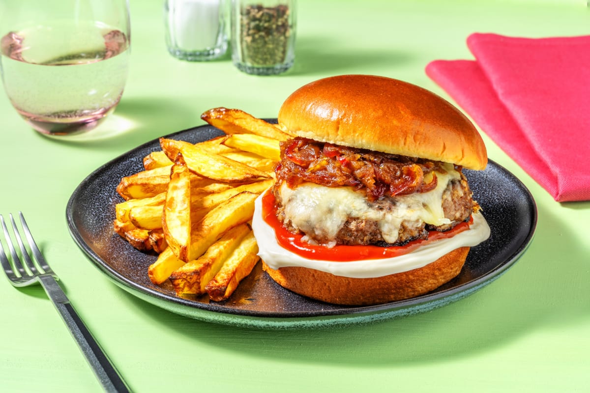 Homemade Apple Beef Burgers with Bacon