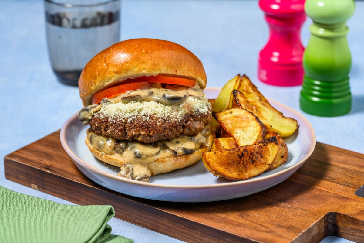 Beef Burgers with Creamy Mushroom Sauce