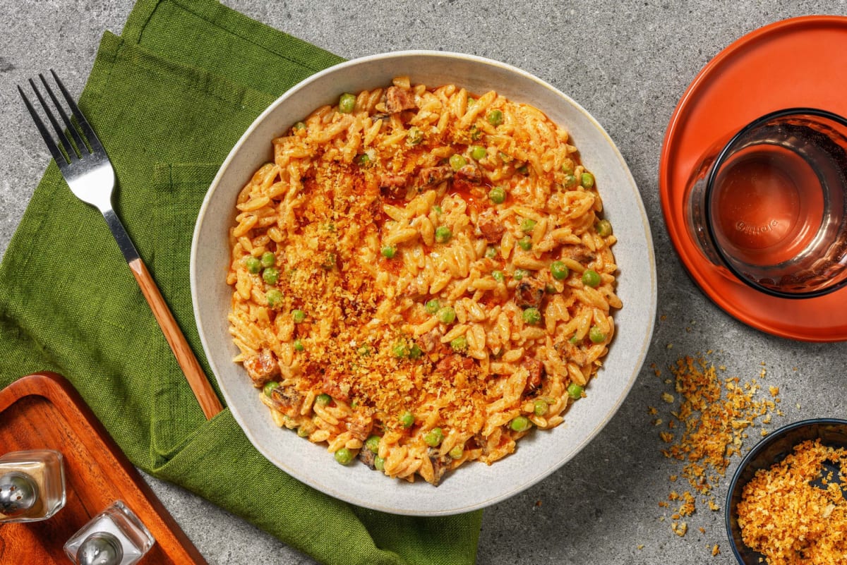 Creamy Cajun Spiced Chorizo Orzo