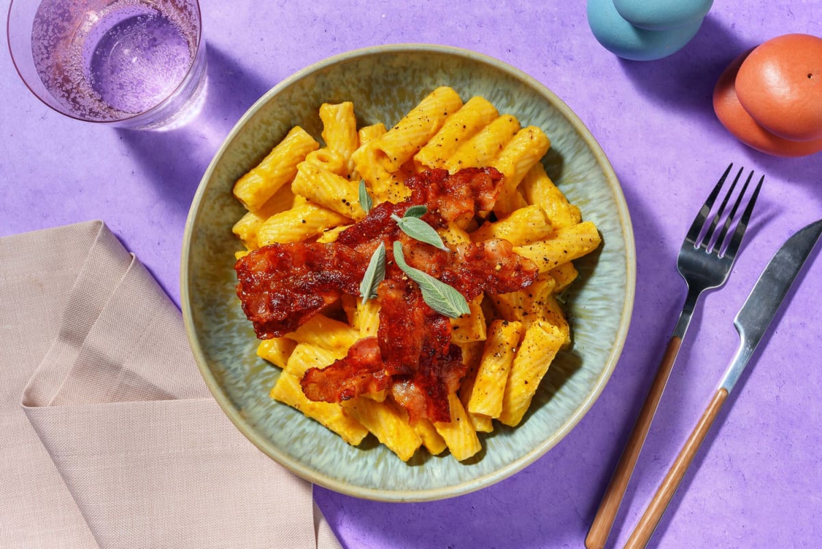 Tortiglioni alla zucca e pancetta soffritta
