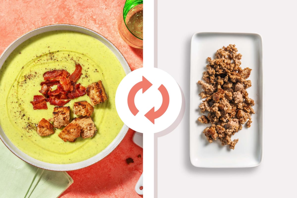 Vellutata di zucchine, ricotta e salsiccia