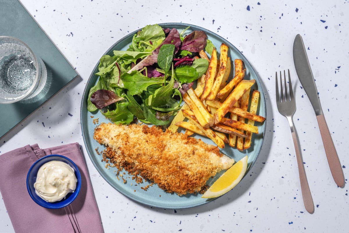 Zesty Breaded Sea Bass and Chips