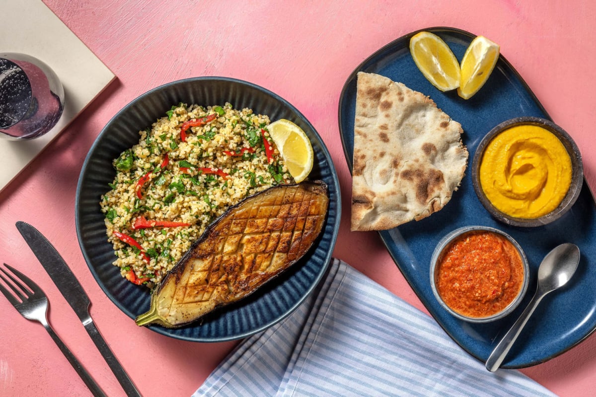 Aubergine met Midden-Oosterse kruiden en bulgur