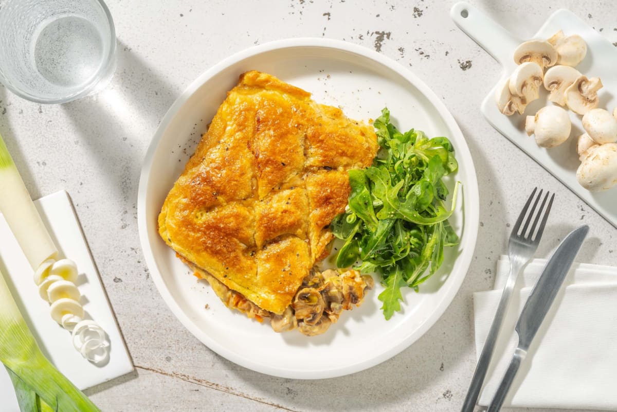Hartige pie met vegetarische groenteragout