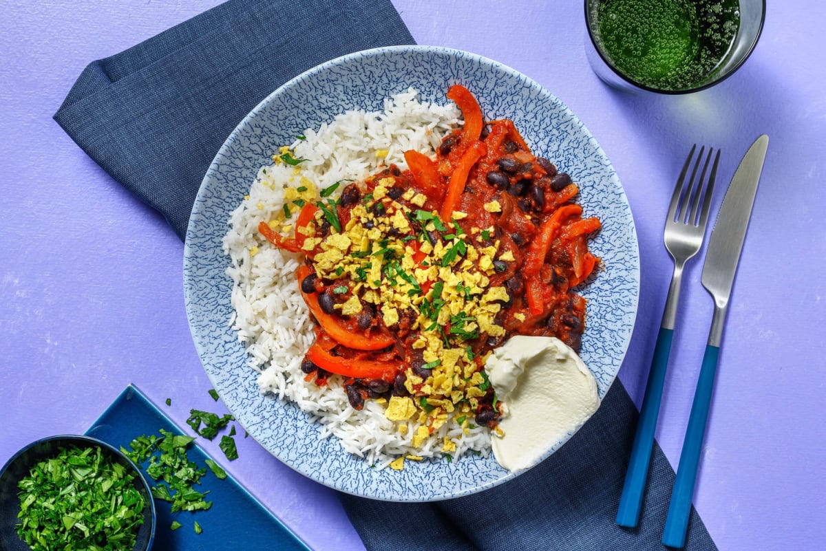 Bohnenpfanne mit Tortilla-Crunch