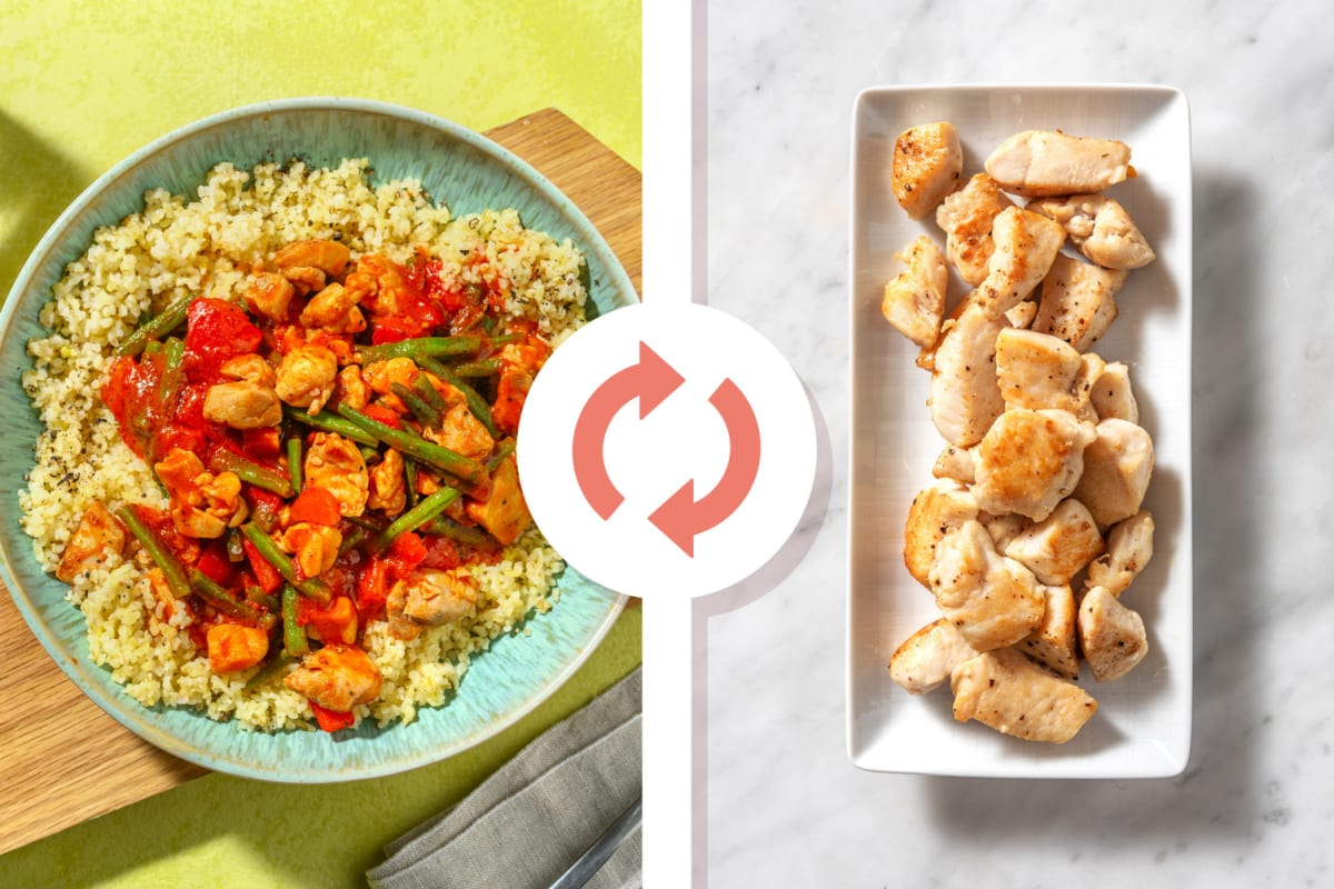 Spiced Tomato Diced Chicken Breast on Zesty Bulgur