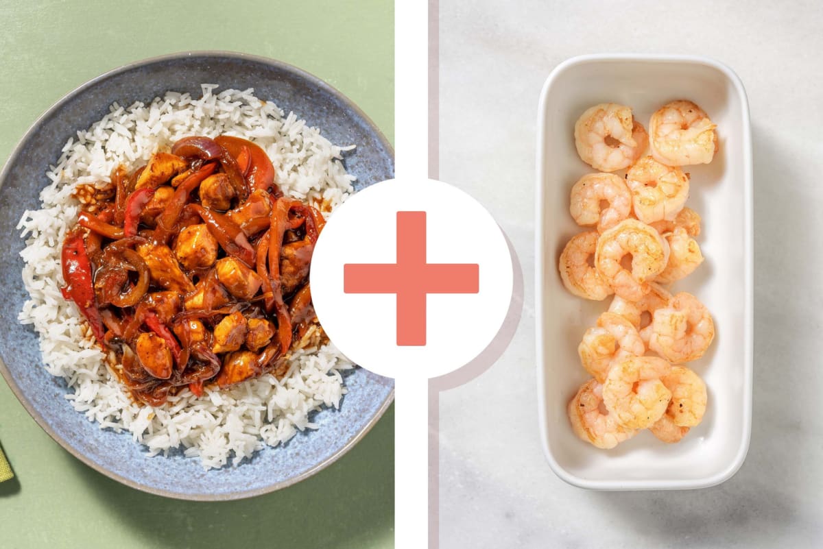 Sweet and Sticky Chicken and Prawns on Rice