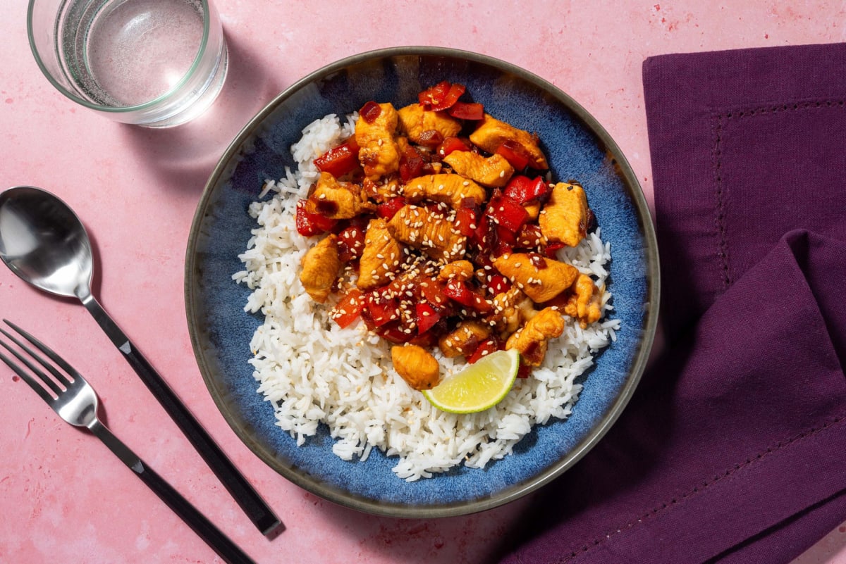 Sweet and Sticky Korean Style Chicken and King Prawn Stir-Fry