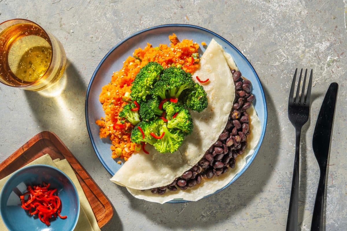 Kokos-Curry-Pfannkuchen mit Bohnenfüllung